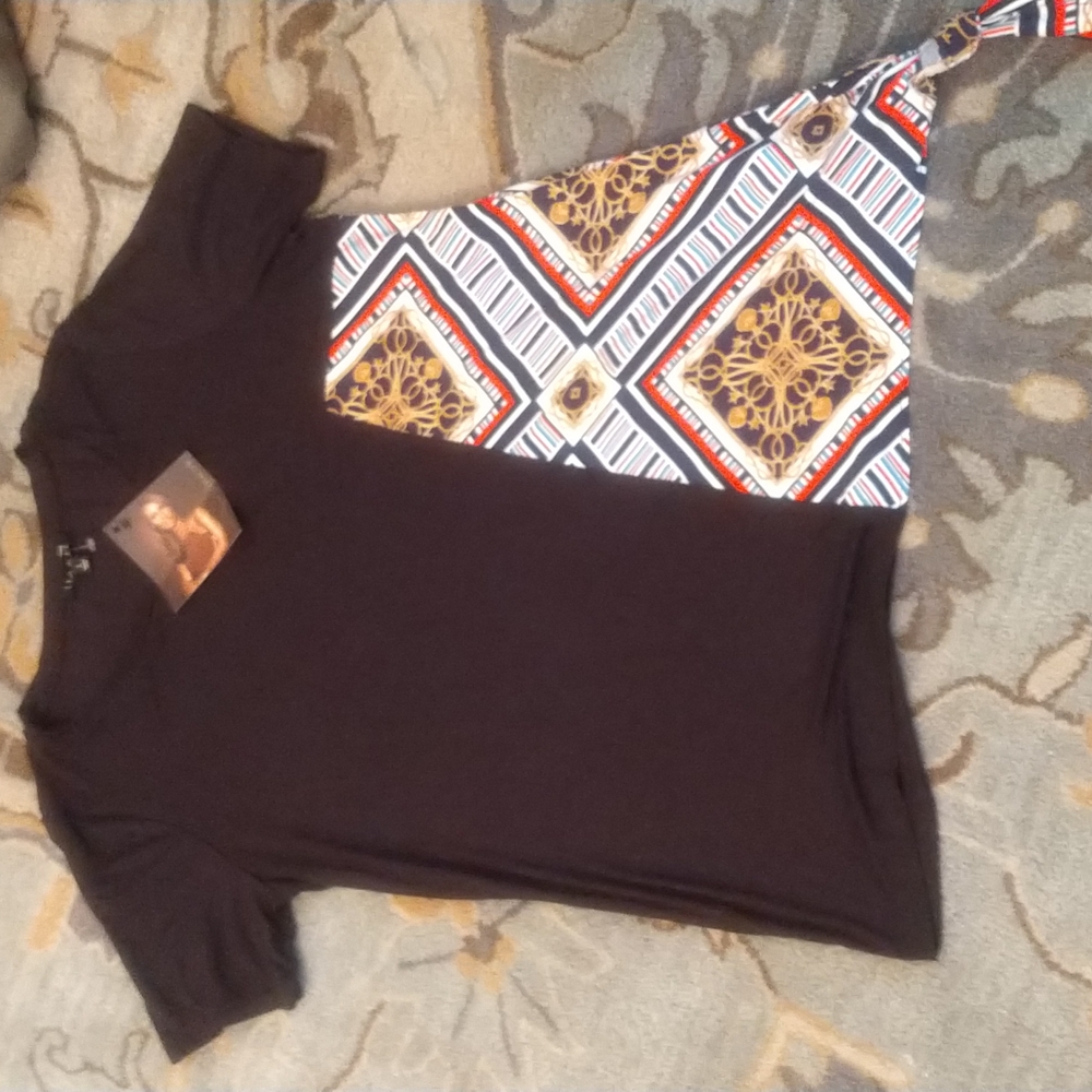 Iman top with scarf print side tie inset NWT